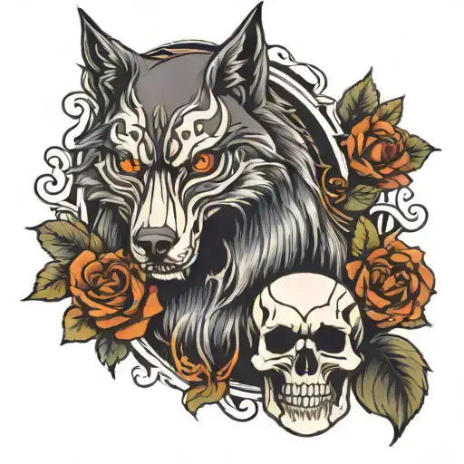 Skull And Wolf Surrounded