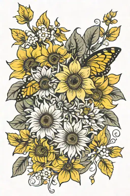 Yellow Jessamine And Sunflower Intertwined