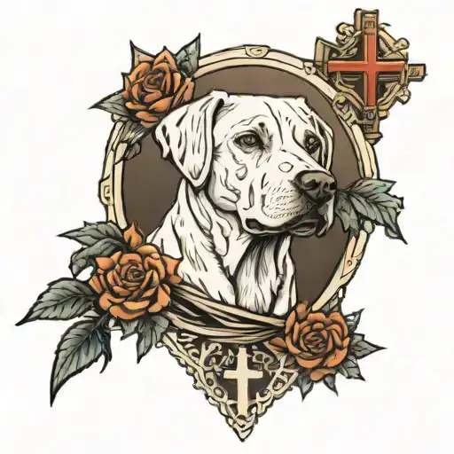 3 Crosses That Fade Into White Lab Dog With Sun