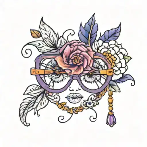 Purple Eyeglass With Colourful 2 Flowers Ontop