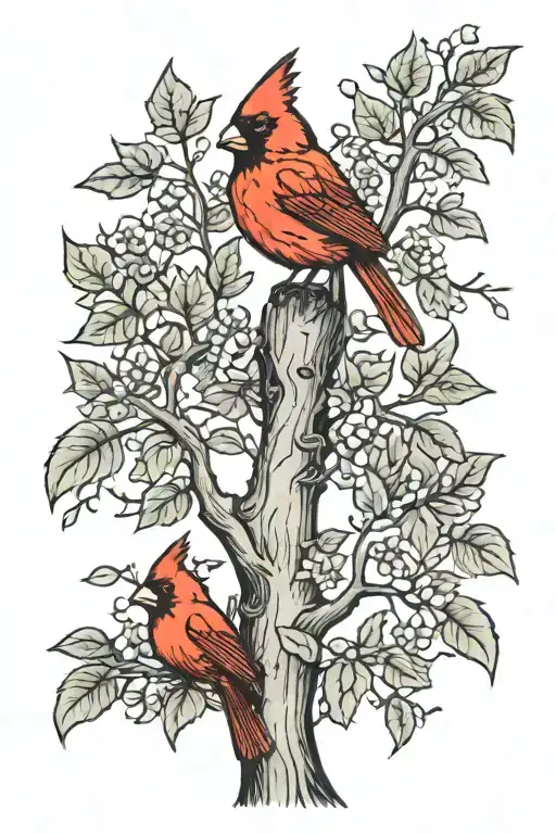 Family Tree Cardinal Perched