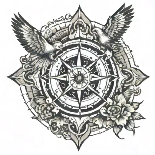 Mahaveer With Compass And Birds Flying