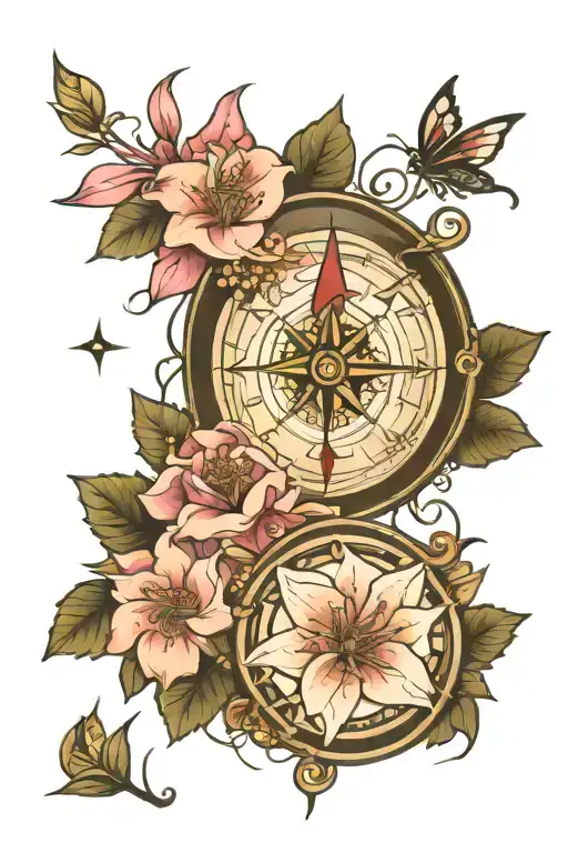 Compass Rose And Azalea Flower