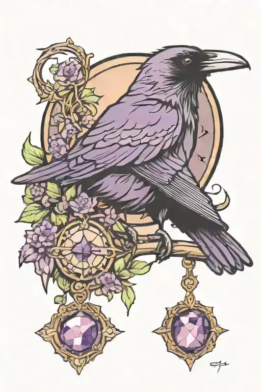 Raven Moon Surrounded With Amethyst Cruystal