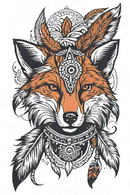 Red Fox Head With Feathers Hanging And A Native American Vibe