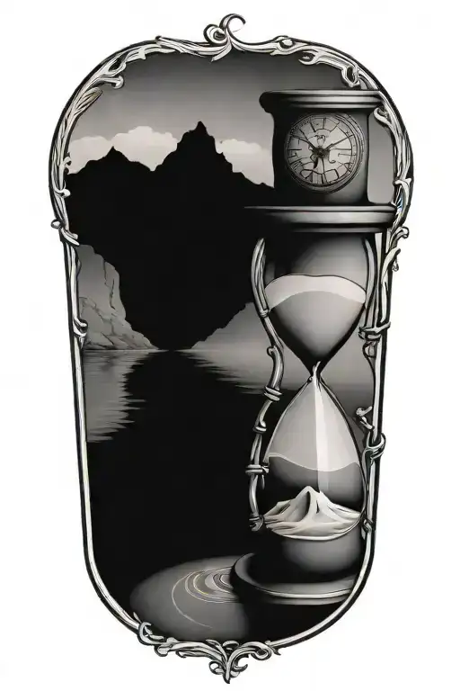 Simple Hourglass With A Winding River In The Top Part That Waterfalls Into The Bottom Part