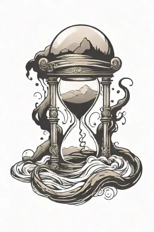 Simple Hourglass With A Winding River In The Top Part That Waterfalls Into The Bottom Part