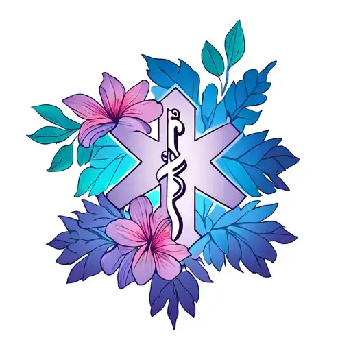 Ems Star Of Life Surrounded By Hawaiian Flowers On The Outside