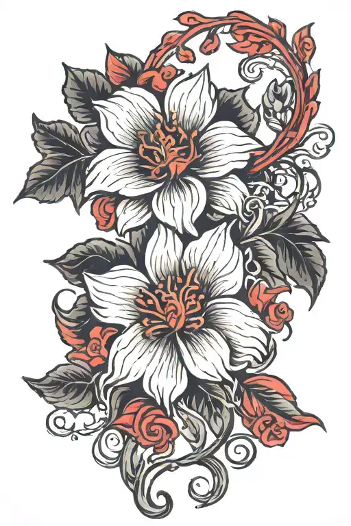 Red Flower And Vine On Arm