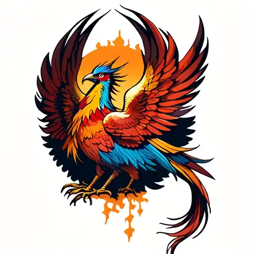 Phoenix With Wings Up For Placement With A Long Tail Going Downward