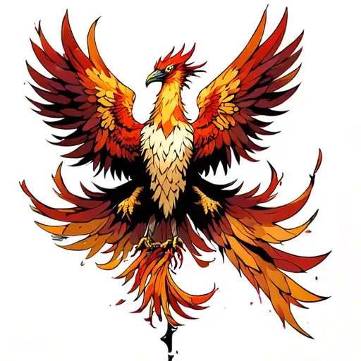 Phoenix With Wings Up For Placement With A Long Tail Going Downward
