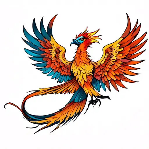 Front Facing Phoenix With Wings Up For Placement With A Long Tail Going Downward