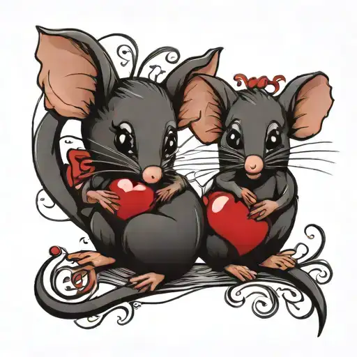 Mama Mouse And Baby Mouse Heart Shaped Black