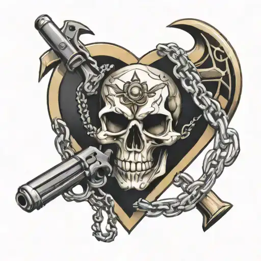 Diamond Skull Revolver Chains Heart