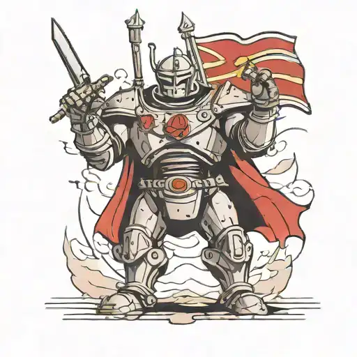 The Iron Giant As A Matador Holding Flag But Scorpian Instead Of A Bull