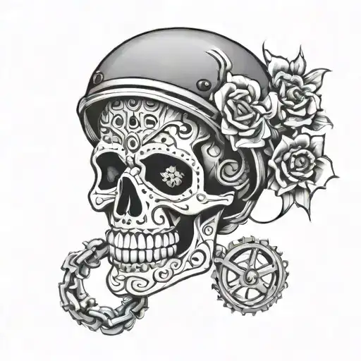 Sugar Skull With Bike Chain For Outline
