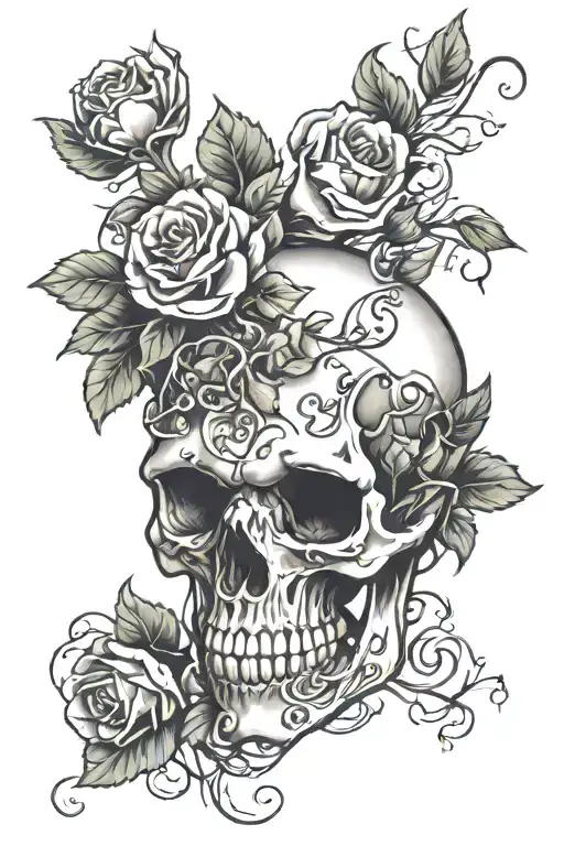 Skull With Flower And Vines Wrapped