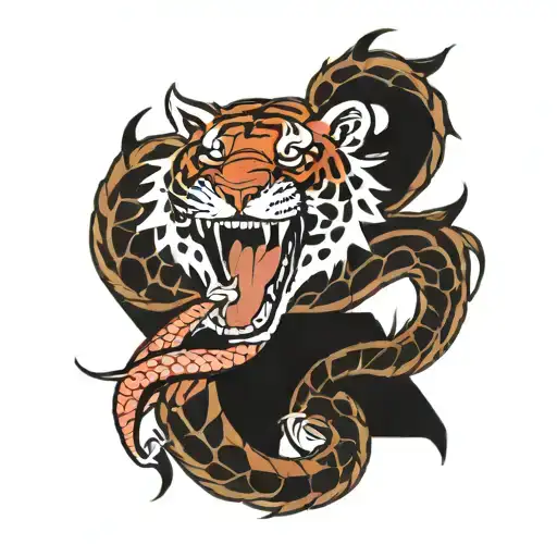 Red Snake In Tigers Mouth