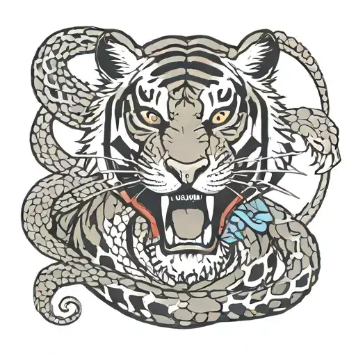 Red Snake Eaten By Tiger