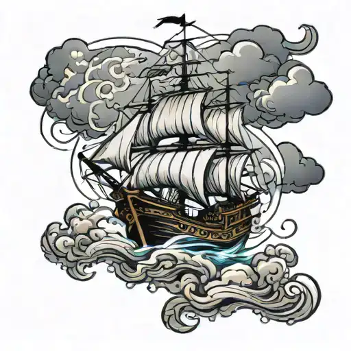 Pirate Ship In Lighting Storm Clouds