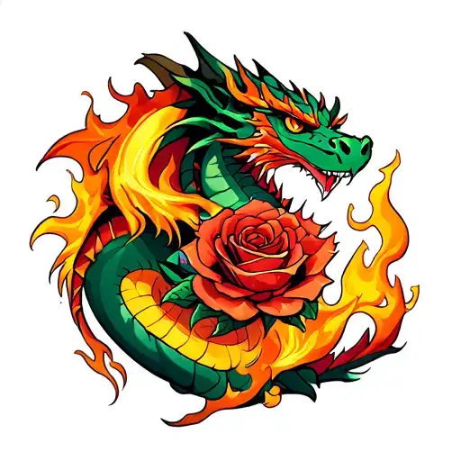 Rose On Fire Breathing Dragon