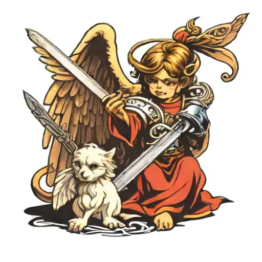 Angel Guarding Kid With Sword