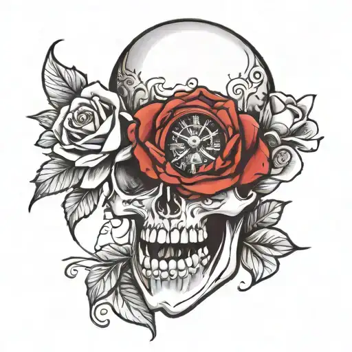 Rose Clock Inside Skull