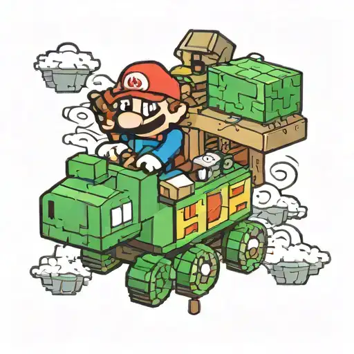 Tutle Riding Minecraft Cart Hitting Mario Mushroom With A Hidden Yin And Yang