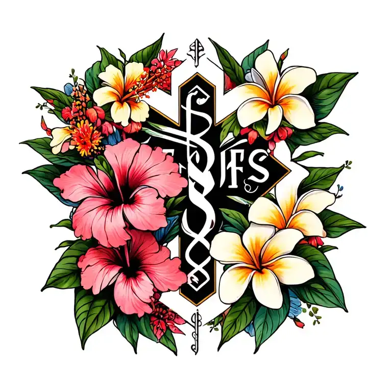 Hibiscus And Plumeria Flowers With Ems Star Of Life In Front
