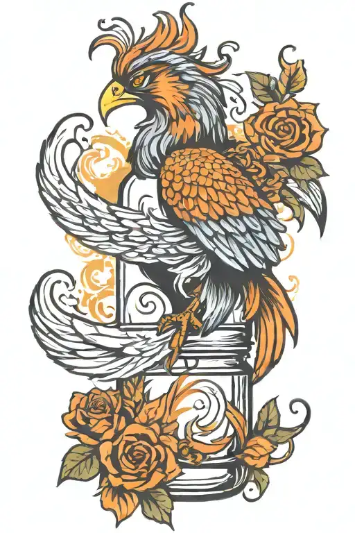 Phoenix With Tail Wrapped Around A Mason Jar