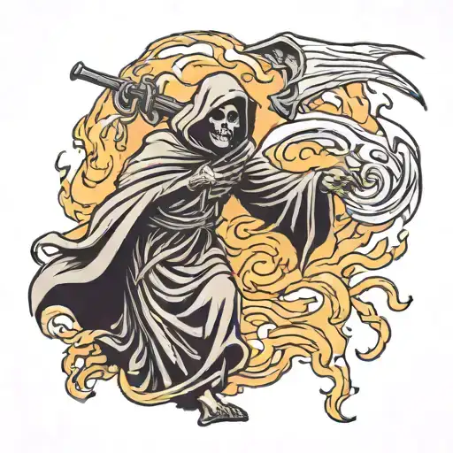 Grim Reaper Pulling Someone Out Of Fire
