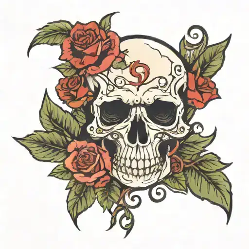 Skull And Roses Intertwined