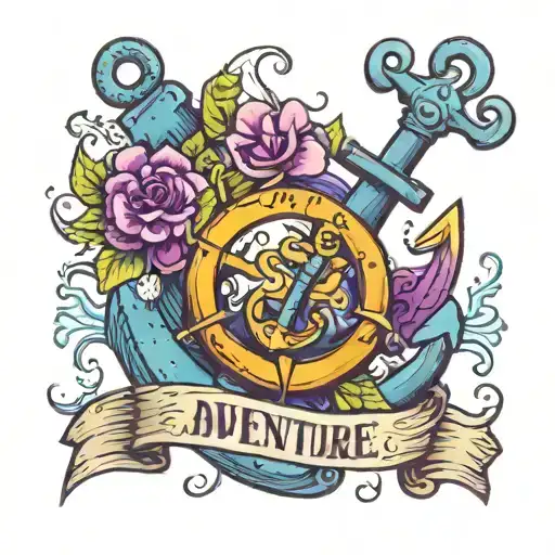 Says Adventure Awaits With Anchor Under And Blue And Purple Words With Beach Theme