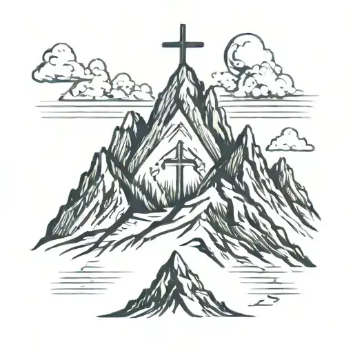 3 Mountain Peaks With A Cross On The Middle Peak