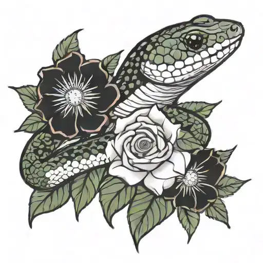 Baby Corn Snake Wrapped With Rose And Flowers