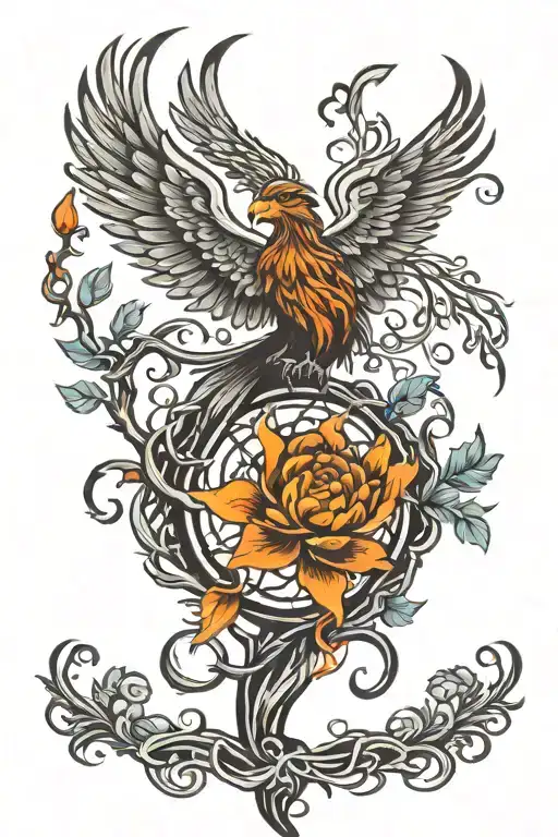 Phoenix And Tree Of Life Intertwined