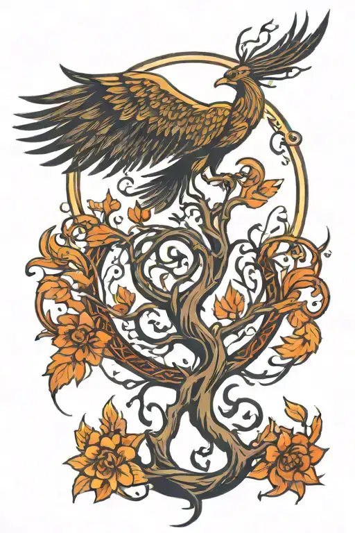 Phoenix Rising Phoenix Wings Spread And Tree Of Life With Roots