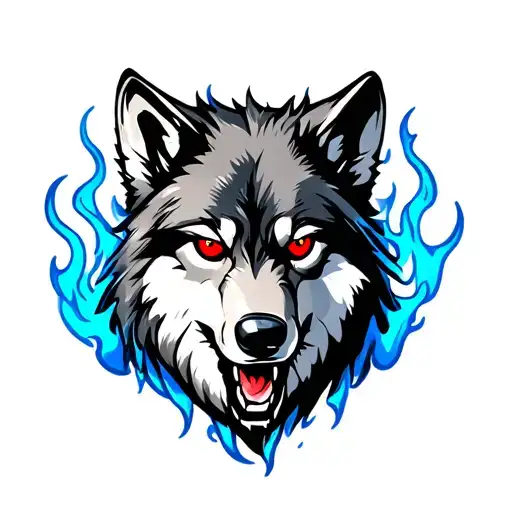 Wolf With Red Eyes With Blue Flames