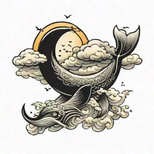 Crescent Moon Whale Clouds