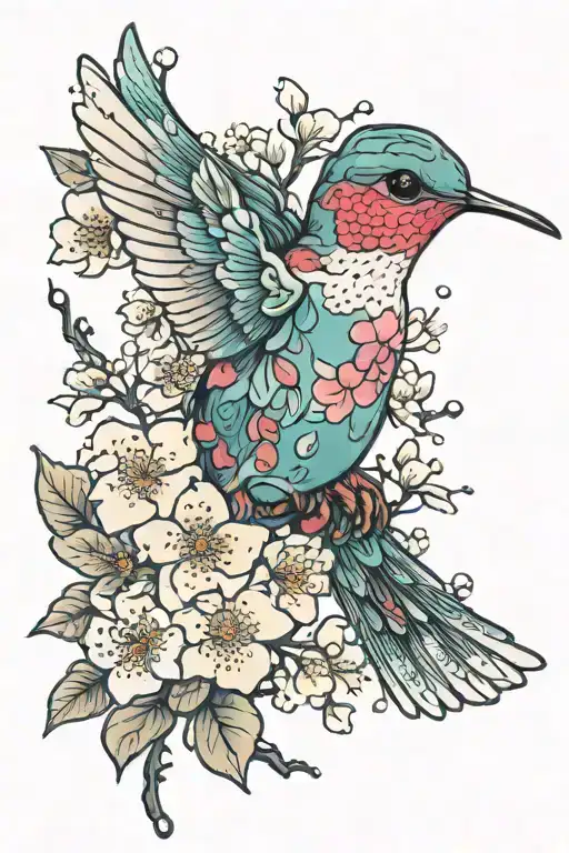 Hummingbird Made Entirely From Cherry Blossoms