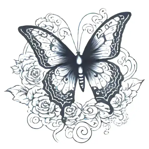 Black Butterfly With Hearts Surrounded