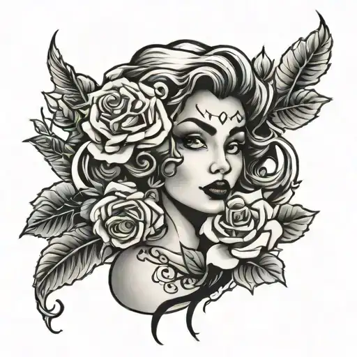 Black Lady With Roses