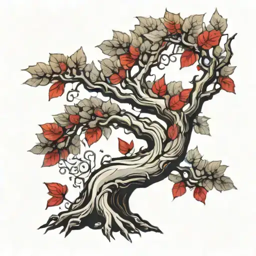 Tree With Red Trunk And White Leaves
