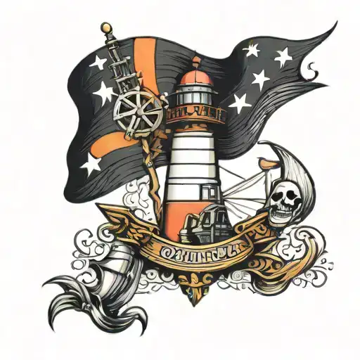 Lighthouse And Pirate Flag
