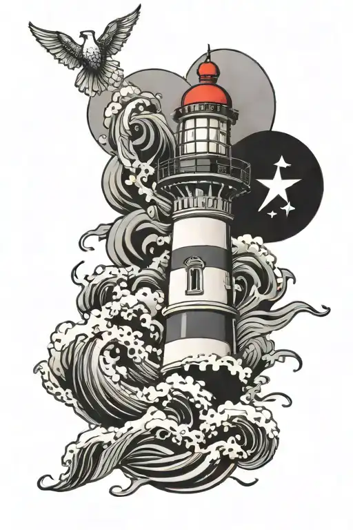 Lighthouse With Waves And Initials Efp