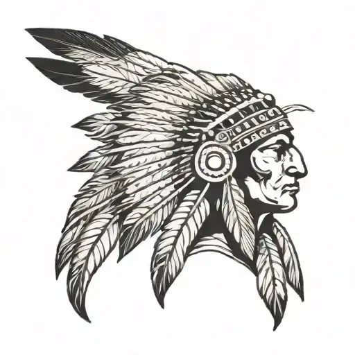 Indian With Headdress With Eagle Below