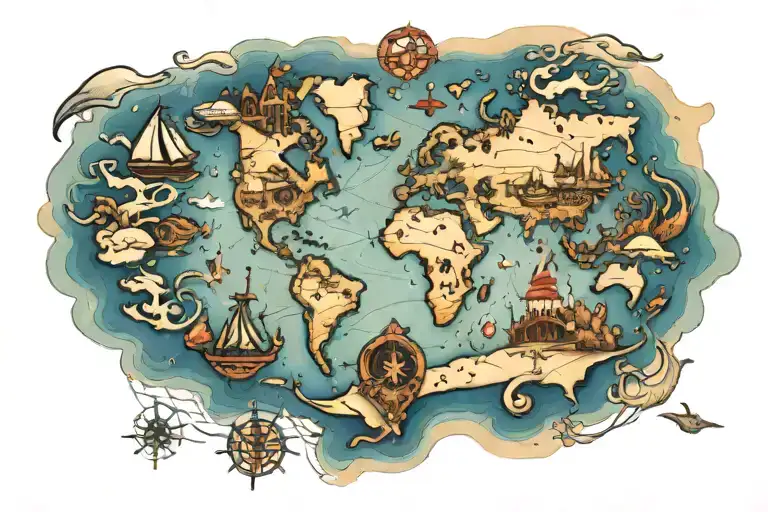 Nautical Theme Continent Map Showing All