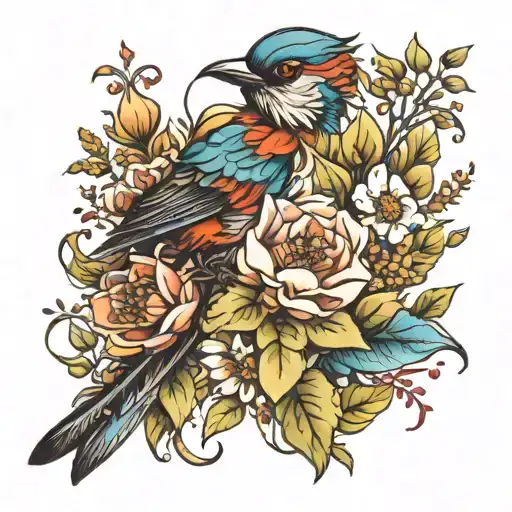 Bird And Wild Flowers