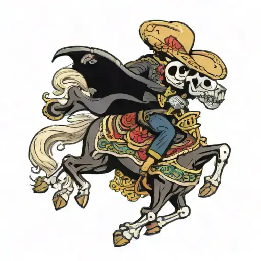A Skeleton Mariachi Riding A Skeleton Horse