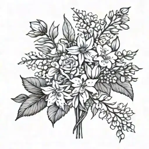 Sketch Birth Flower Bouquet June July October August November Two Mays